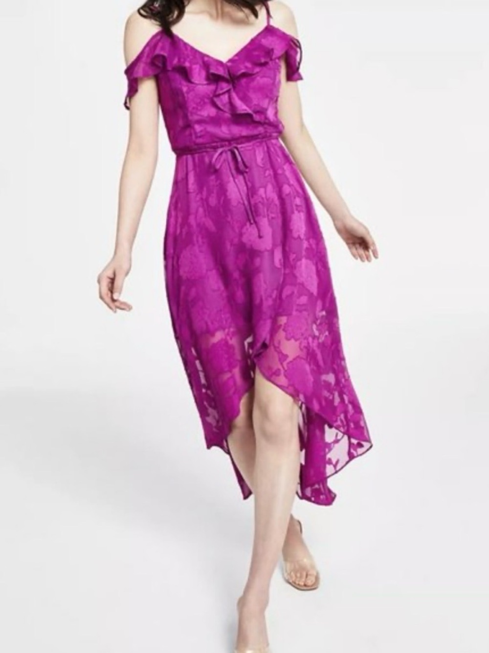 BCX Off the Shoulder Ruffle High-Low Dress in Magenta/Purplish , Size XL, NWT